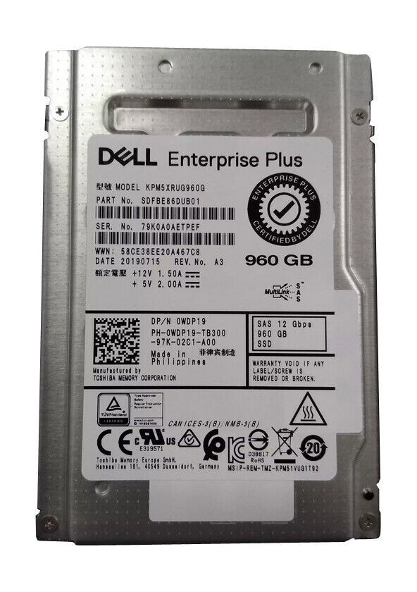 Dell 960GB SAS SSD Read Intensive 2.5in 12GB/s WDP19