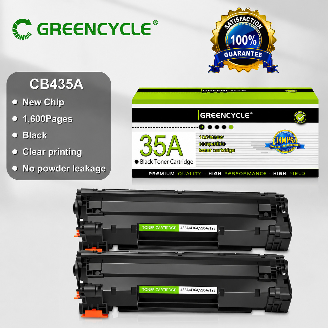 CB435A Replacement Black Toner 2PK for HP LaserJet P1004 P1005 P1006 P1009 35A