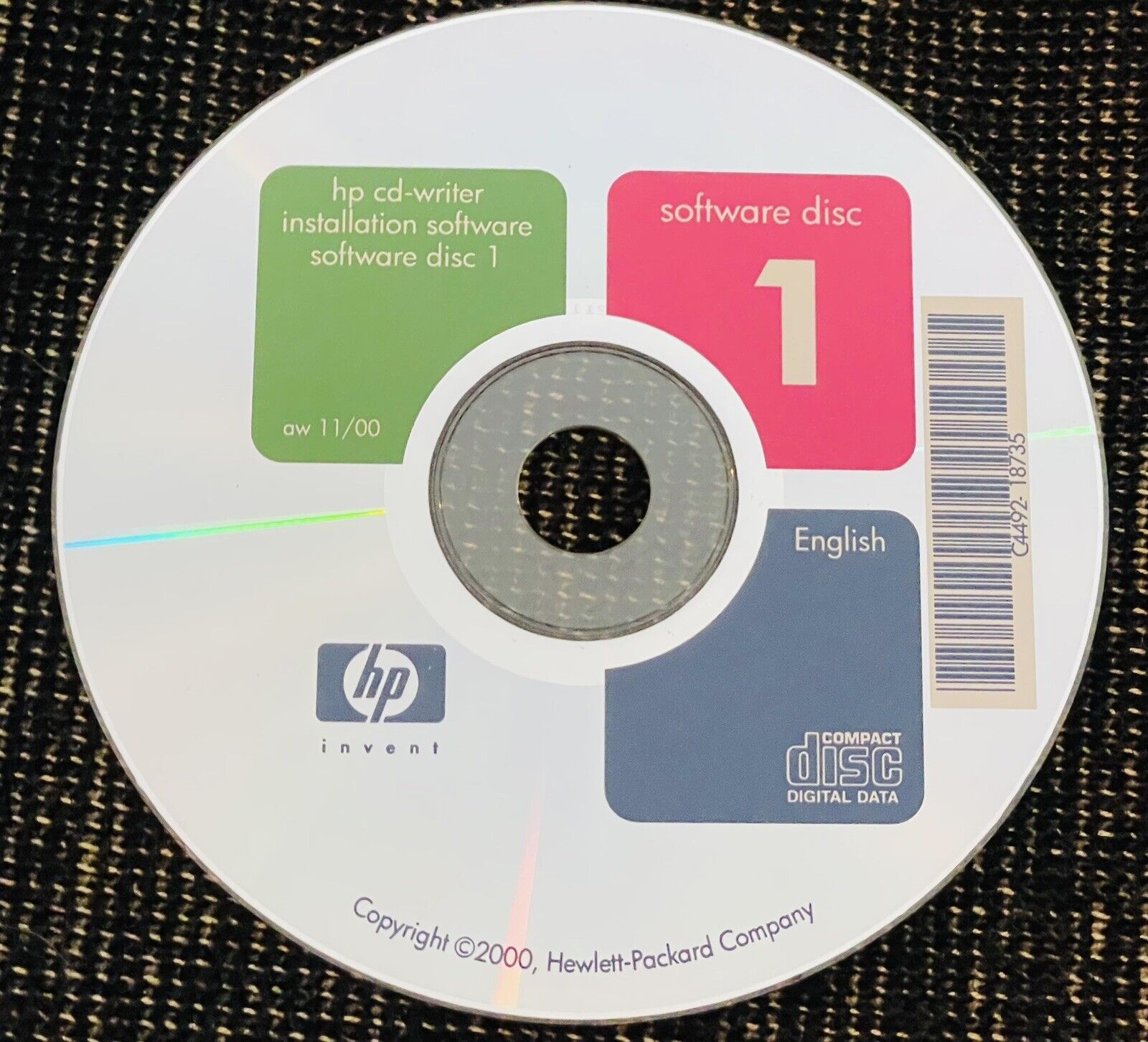 HP Invent Cd-Writer Installation Software Disc 1 aw 12/00 