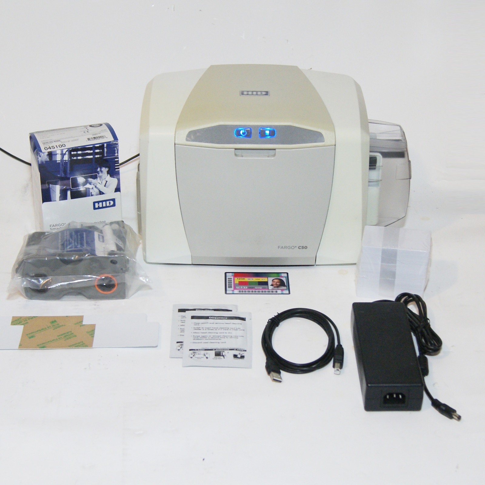 Fargo C50 ID Card Thermal Printer with Ribbon and Supplies Bundle   -PL