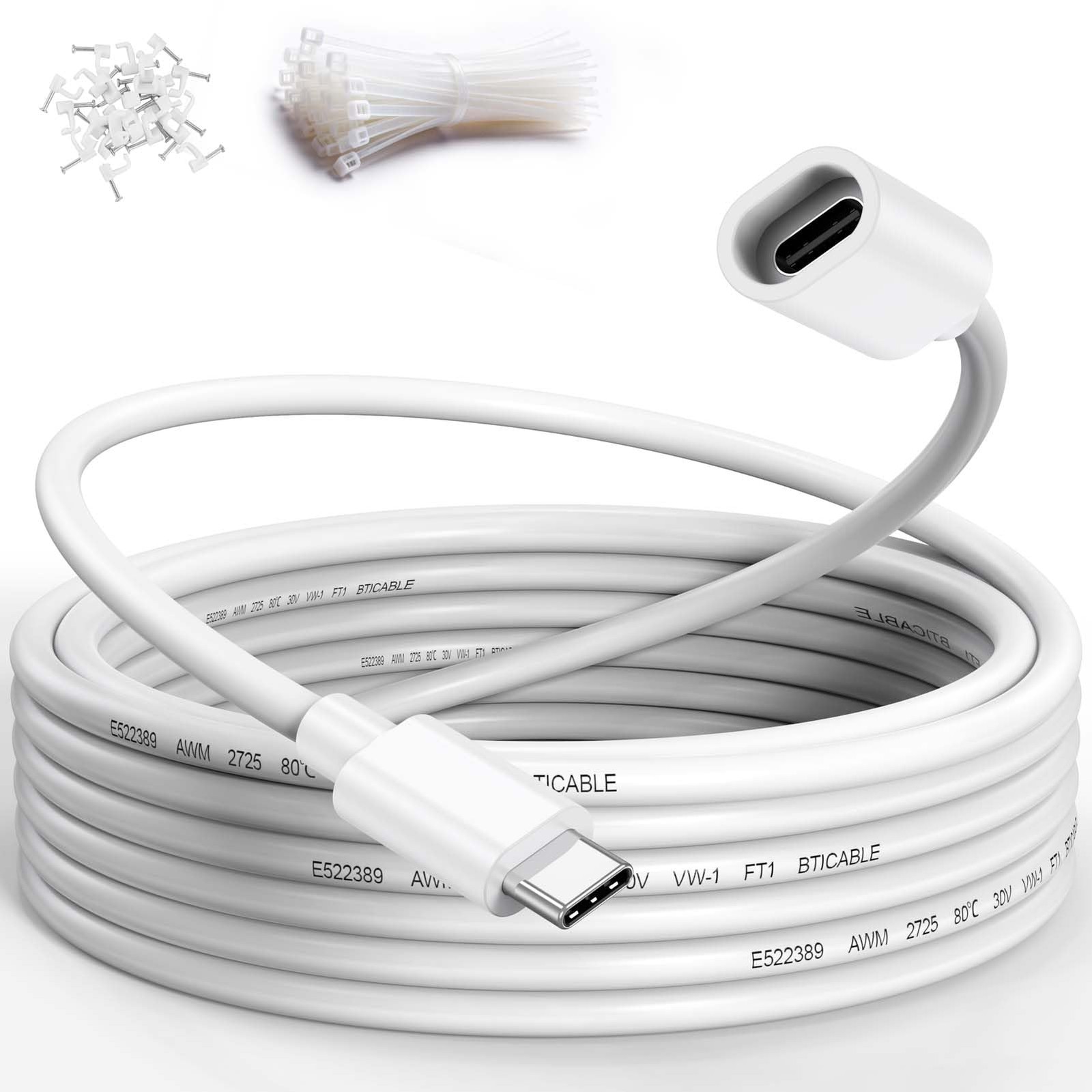 URELEGAN 25FT USB C Extension Cable for Ring Solar Panel-White 25FT, White