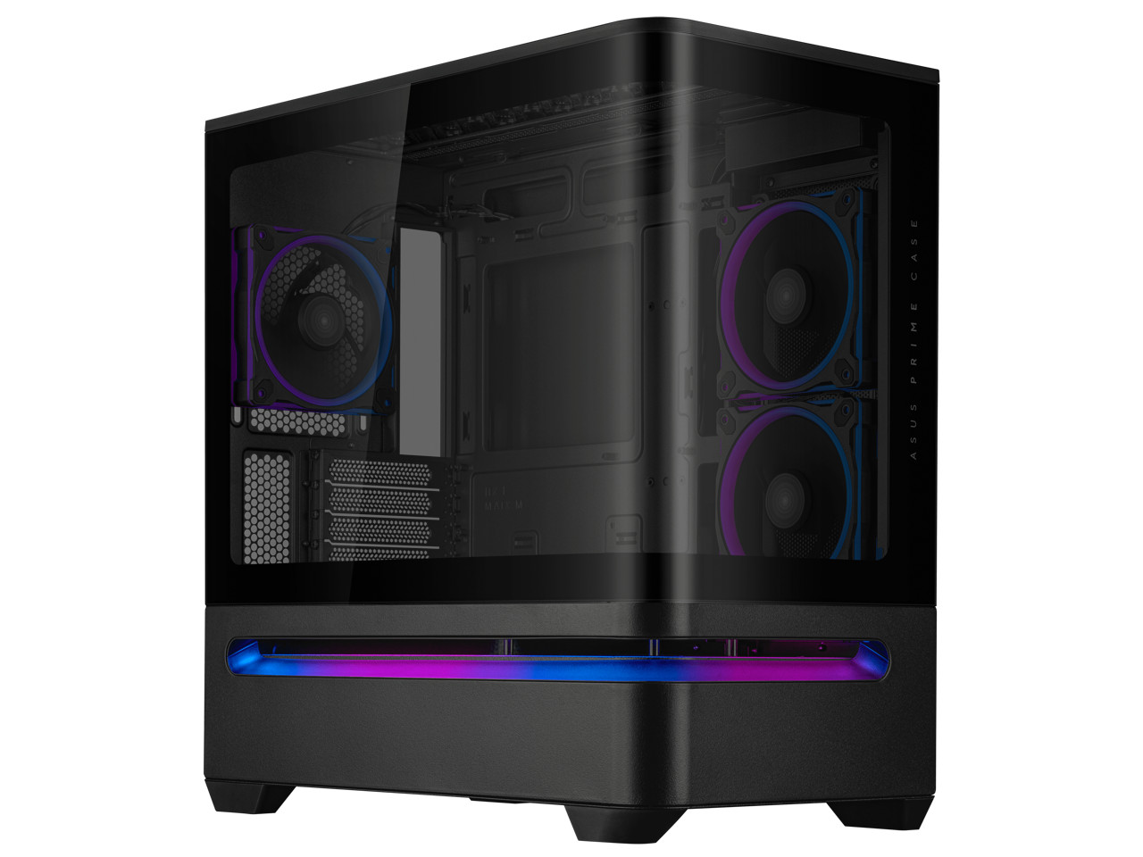 ASUS Prime AP202 ARGB Black mATX case with fully tempered curved glass, supports