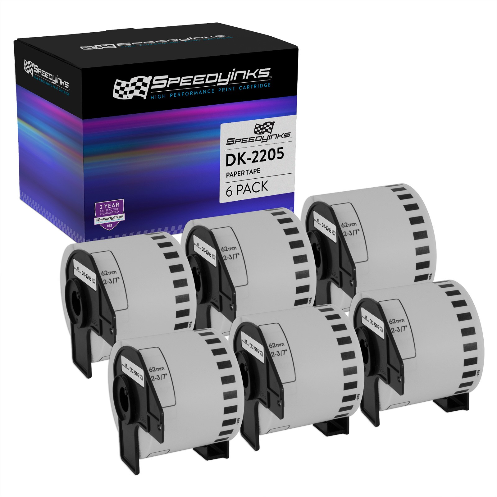 6PK Compatible Brother DK-2205 White Paper Tape - 2.4 in x 100 ft