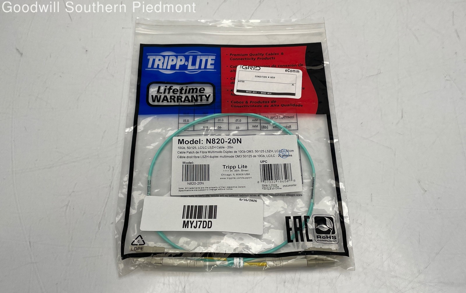 Tripp Lite N820-20N 10Gb 50/125 LC/LC Fiber Optic Cable 20in - New (#MYJ7DD)