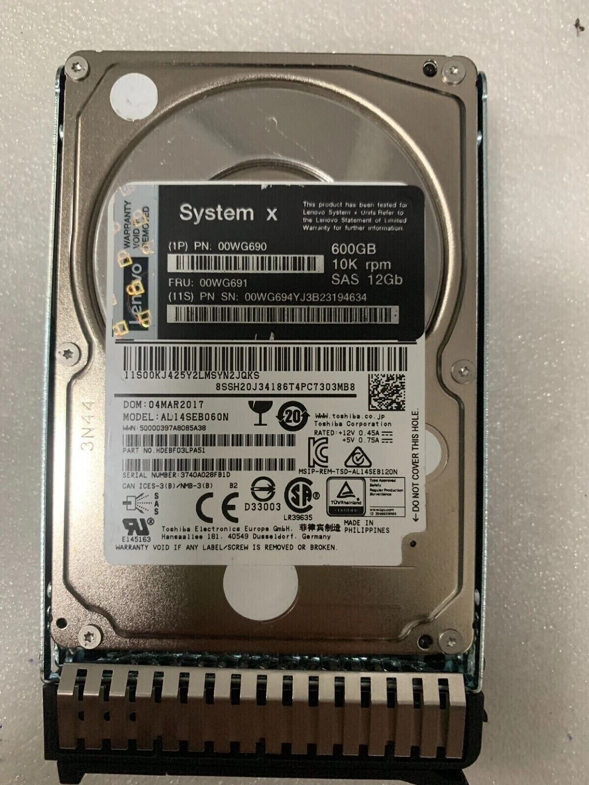 FOR LENOVO 00WG691 600GB 00WG690 SAS 10K 12GBPS 2.5" G3HS X3650M5 Hard Drive