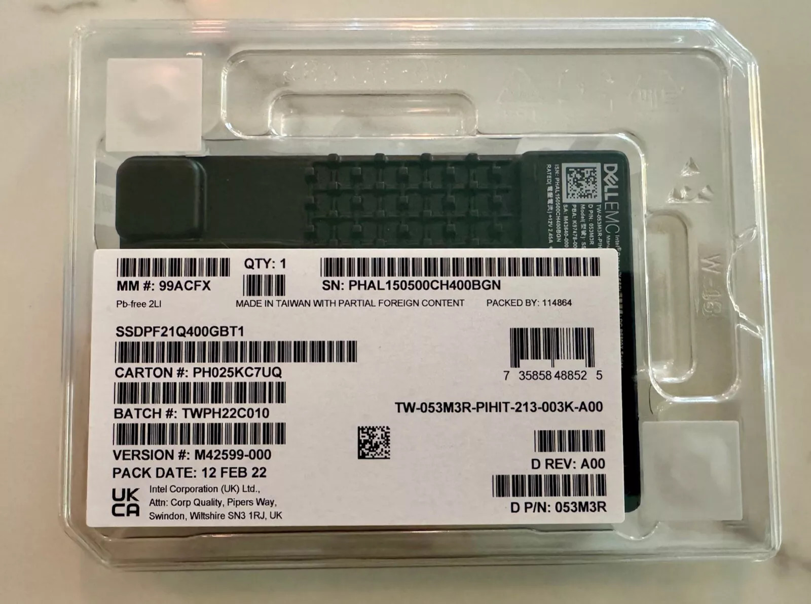 Dell 53M3R Intel DC P5800X Series SSDPF21Q400GB 400GB NVMe U.2 PCIe 4.0 X4 SSD