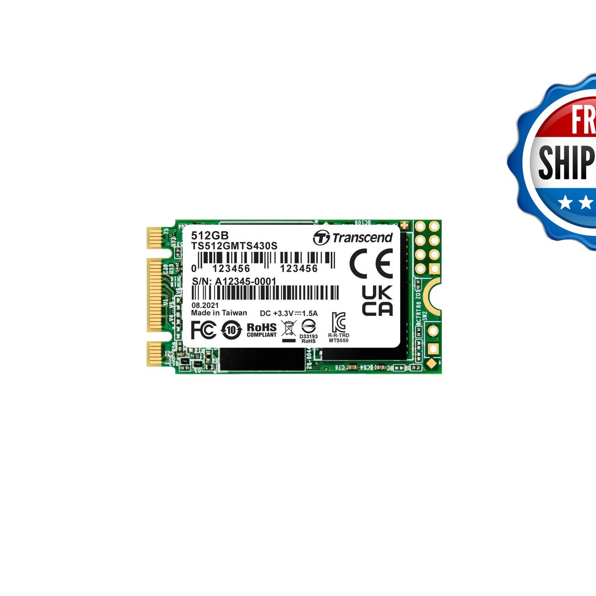 Transcend 512GB MTS430S M.2 SATA III 2242 SSD, Dram Cache, B+M Key TS512GMTS430S