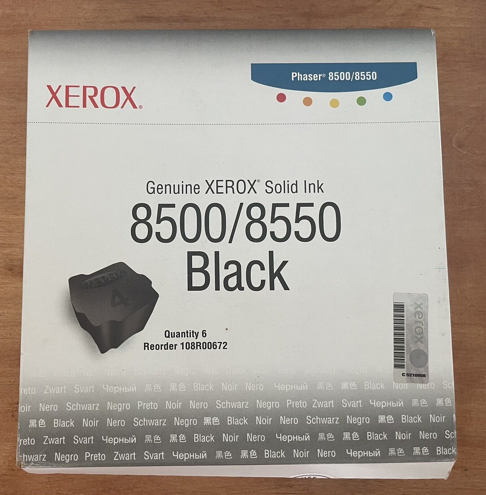 New-Xerox Black Solid Ink~Phaser 8500/8550- 6 Cubes,-108R00672-Genuine,Unopened