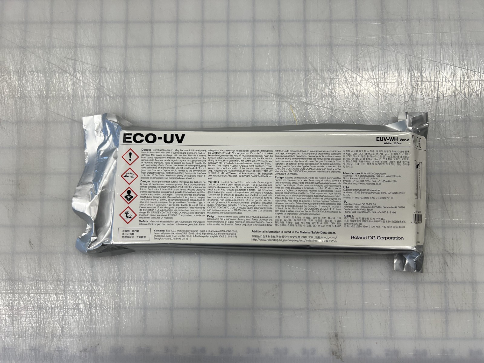 Roland Genuine/Original Eco-UV White Ink Cartridge EUV-WH 220ml
