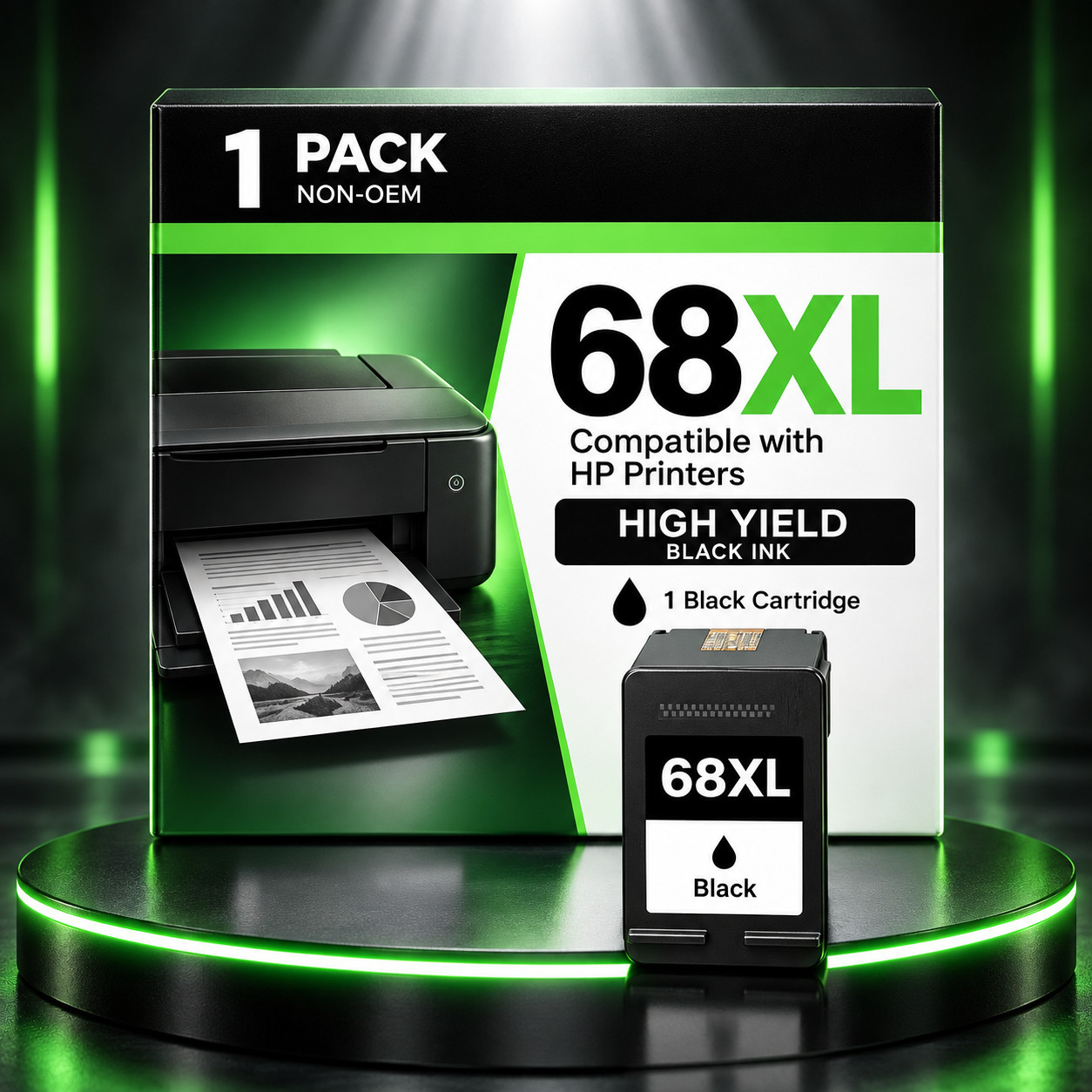 68XL 1 Pack Black Ink Cartridge Compatible with HP Envy 6555e 6552e 6155e
