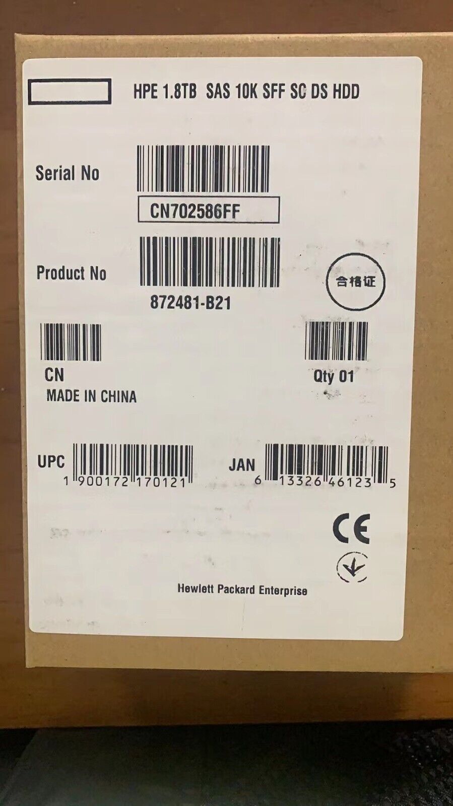 For HPE 872481-B21 872738-001 1.8TB SAS 10K 12Gb/s 2.5" 512E HDD Hard Drive