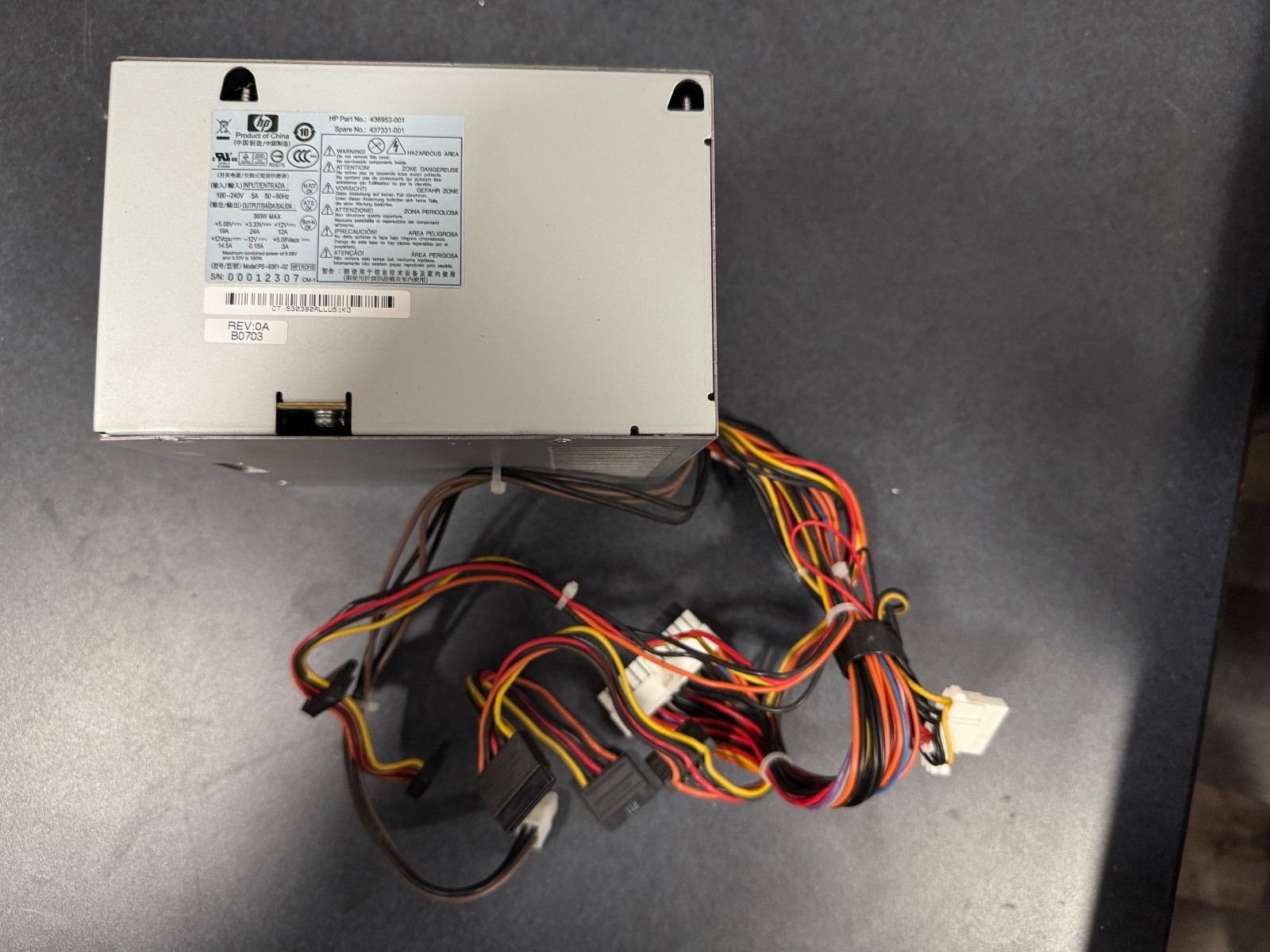 HP 365W Desktop Power Supply Tested PS-6361-02 HP 436953-001 Spare 437331-001