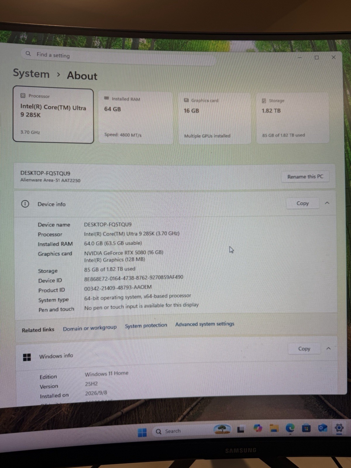 Alienware Area-51 AAT2250 Core Ultra 9 285K 64GB RTX 5080 1.82TB W11