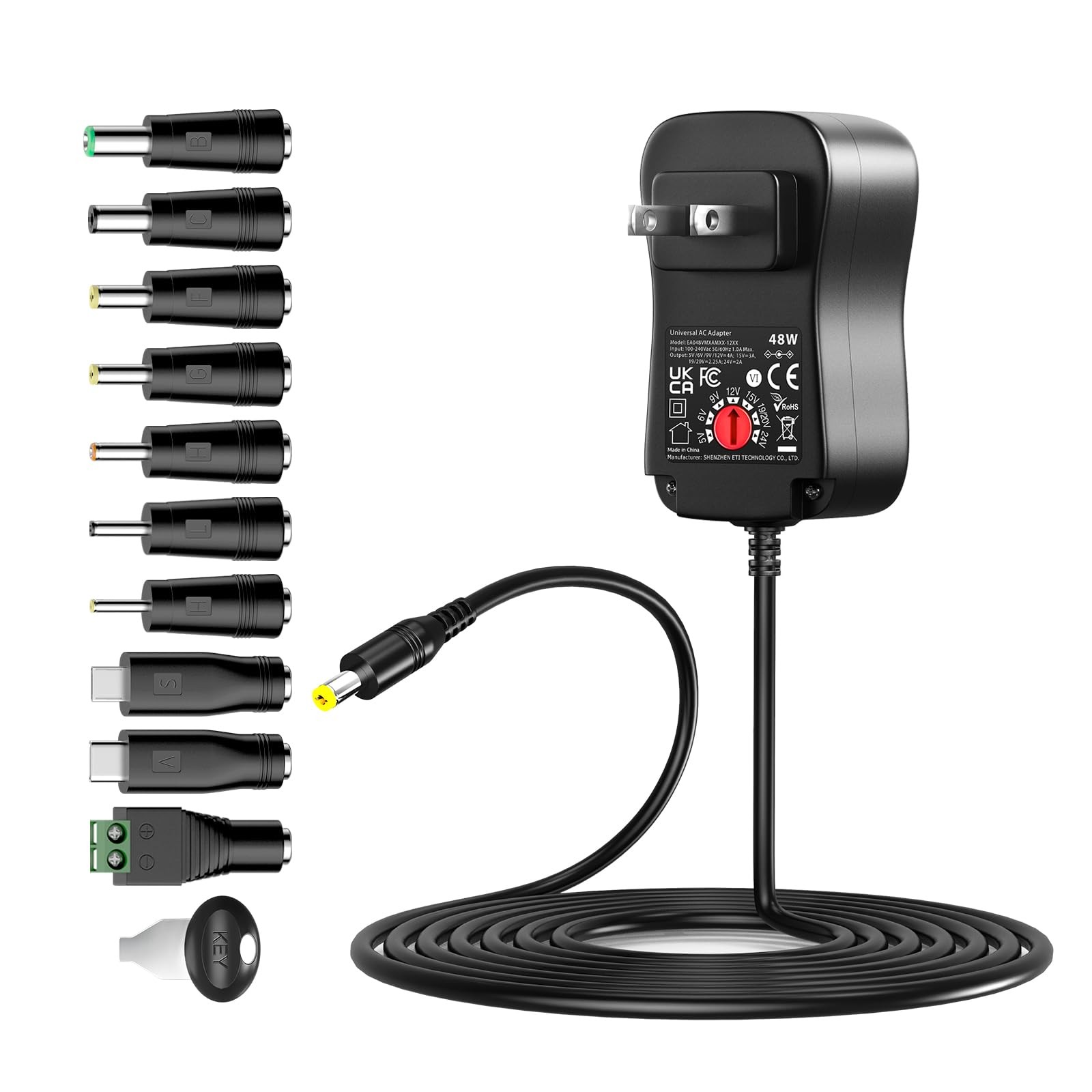 Basicvolt 48W 5V 6V 9V 12V 15V 19V 20V 24V Universal Power Supply black 