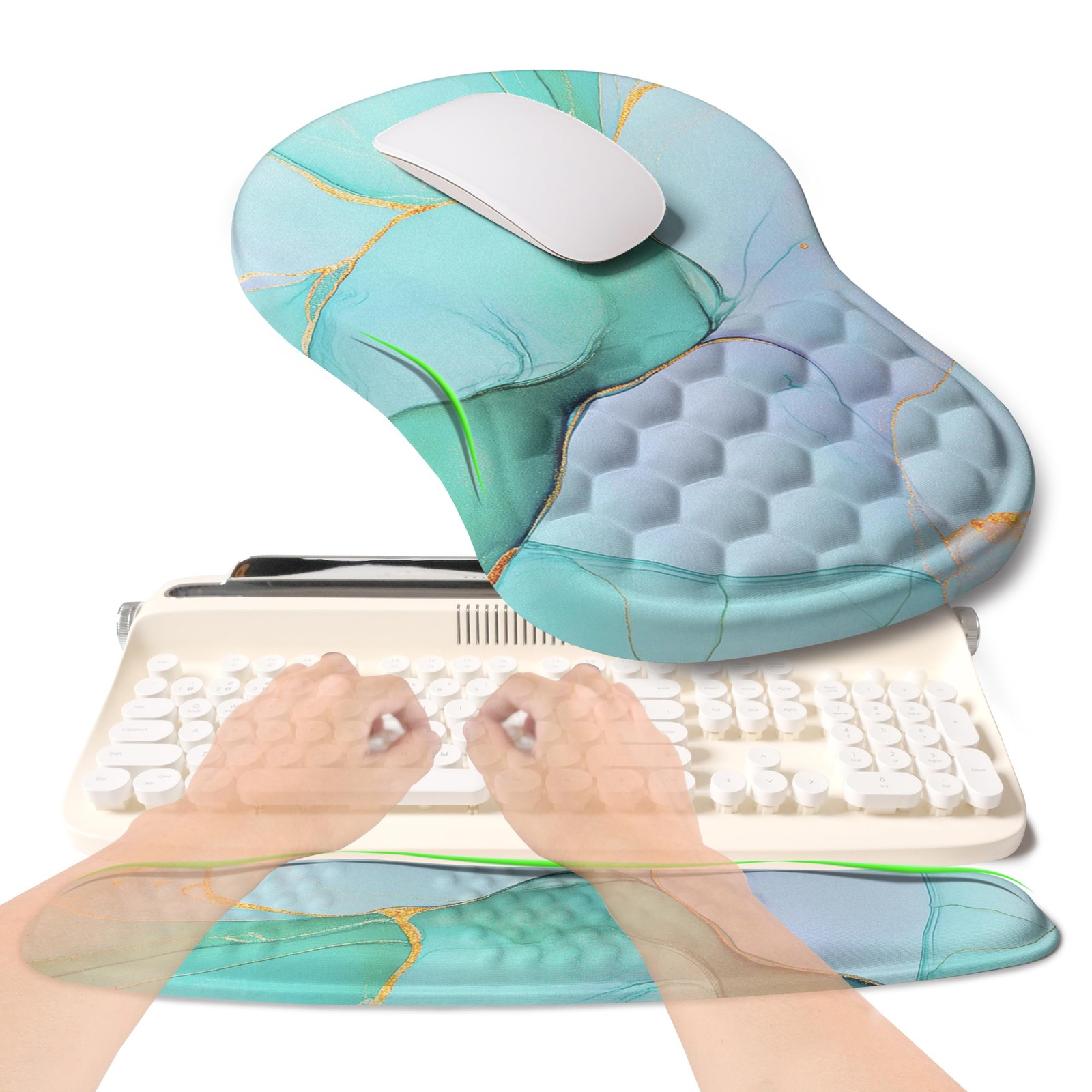 2-in-1 Ergonomic Set, Wave Rise Keyboard Wrist Rest and Massage Bulge Slope M...