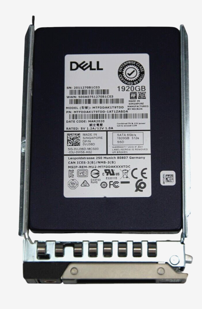 Dell Enterprise 5200 PRO 1.92TB SATA 6Gb/s RI 2.5'' SSD VJ36D 99-100% Health