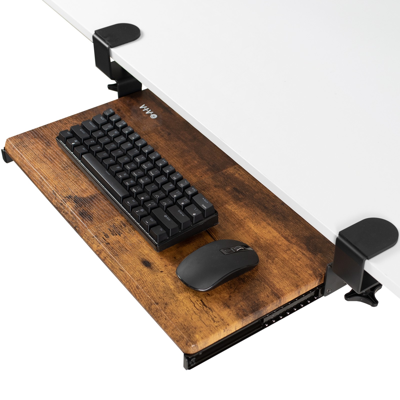 VIVO Rustic Vintage Brown Small Clamp-on Keyboard and Mouse Under Desk Tray