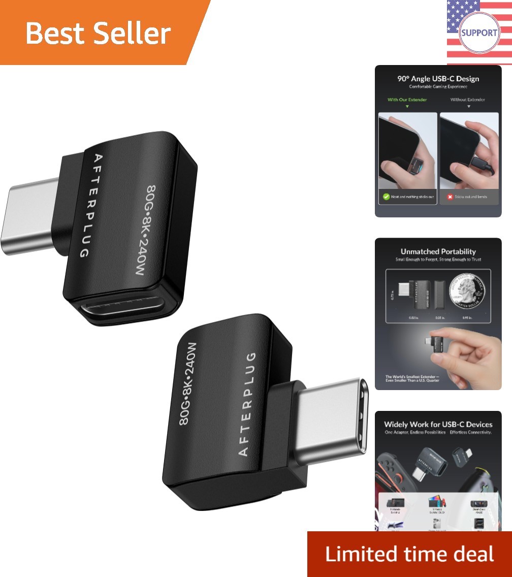 Versatile 90-Degree USB-C Extender 2-Pack, Ideal for MacBook & Galaxy Devices