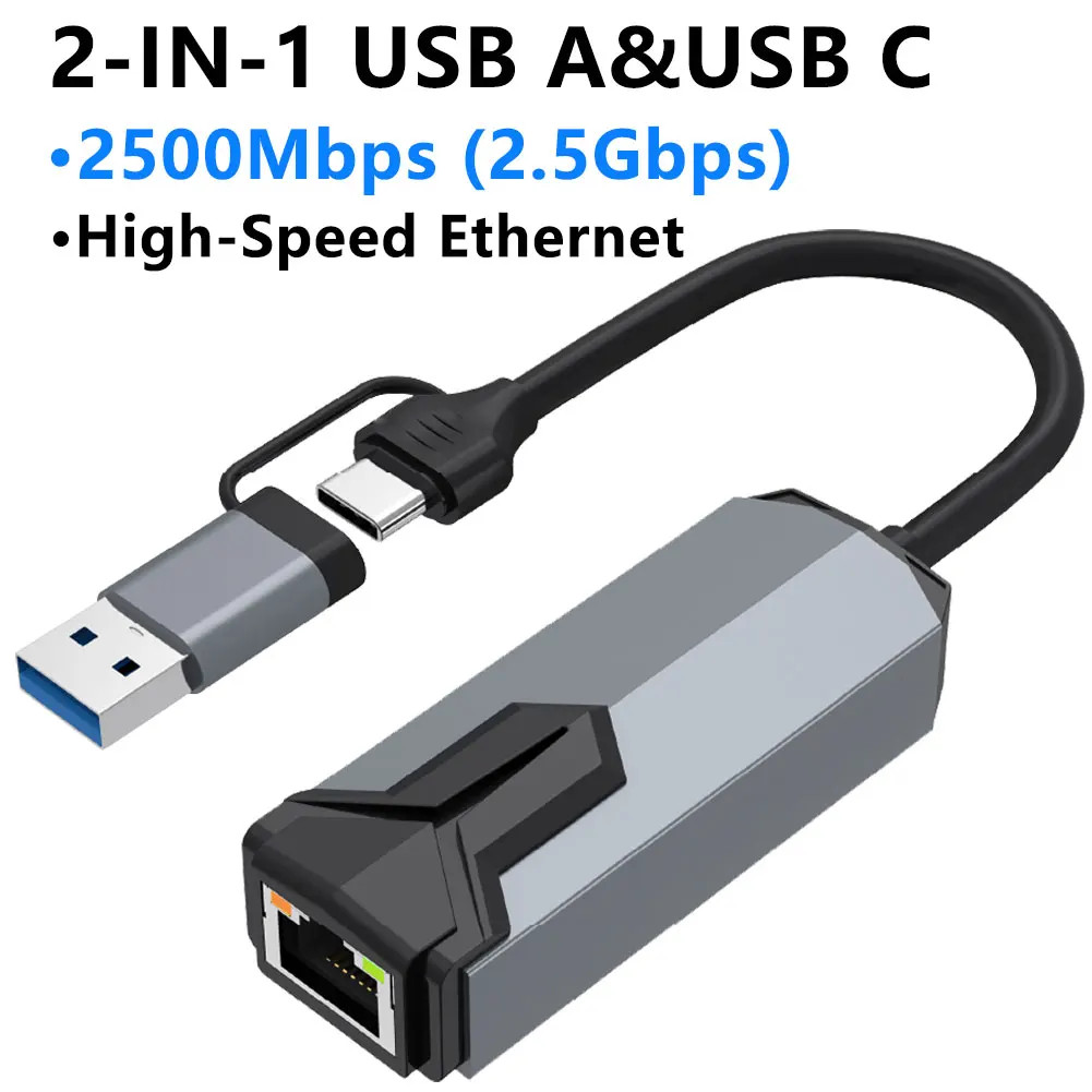 2.5G USB/Type C To RJ45 LAN Ethernet Adapter 2500Mbps USB 3.0 Network Card New