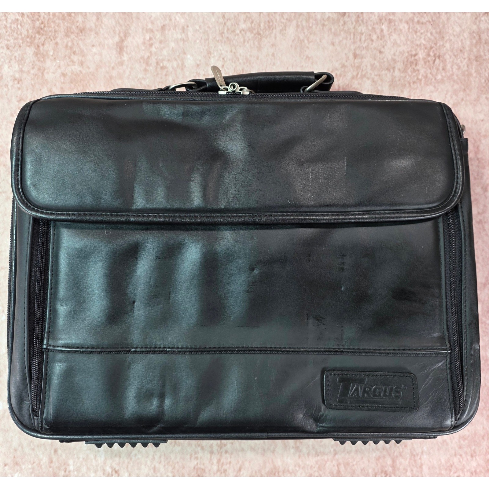 Vintage Targus Black Leather Laptop Bag Padded Briefcase CLN5 Messenger Bag