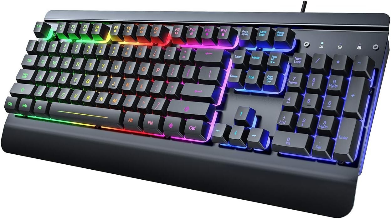 Large Print Backlit Keyboard, Wired USB Lighted Computer Keyboard with 7-Color