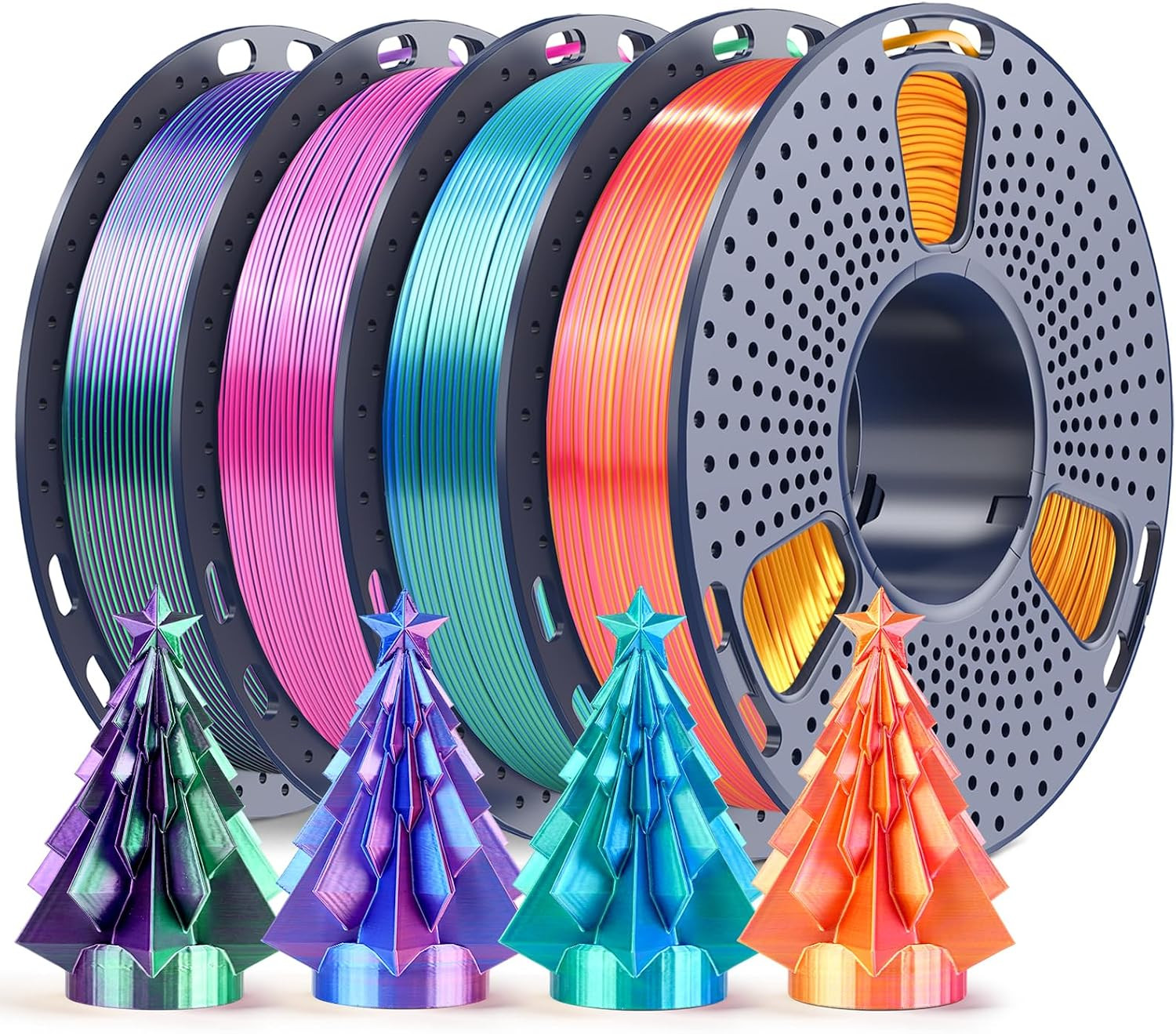 SUNLU Silk Dual Color PLA 1.75Mm, 250G Spool Bundle, 3D Printer Filament