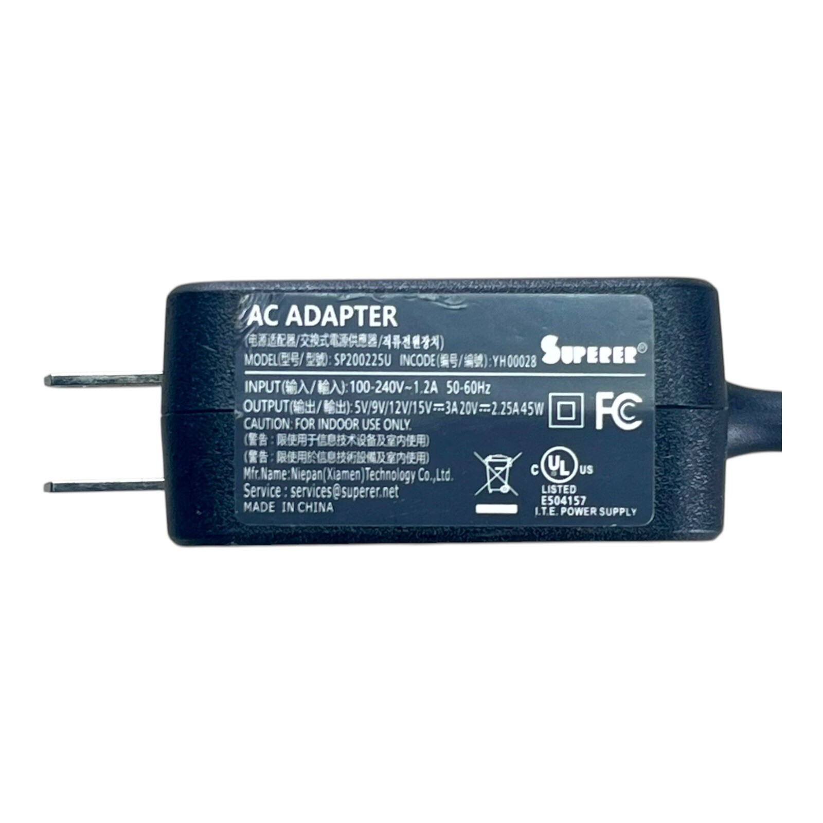 Superer Samsung Galaxy Tab S7 12.5" Black AC Charger 12.5" 50-60Hz 20V SP200225U