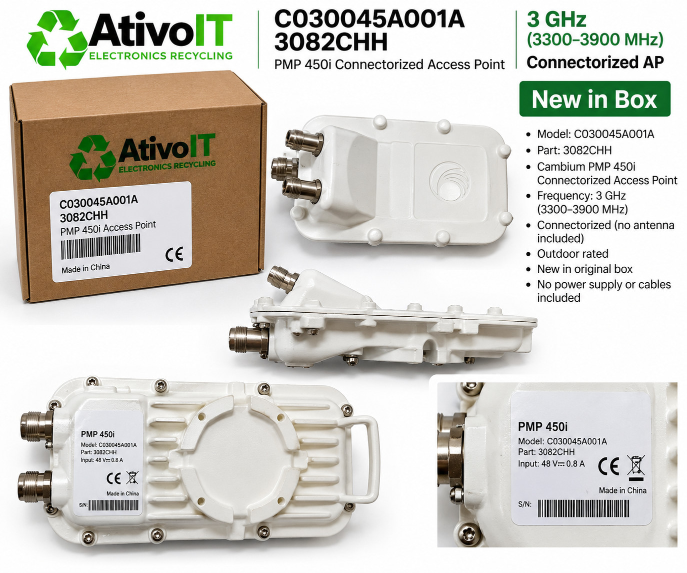 Cambium Networks 3.3-3.6GHz PMP 450 Connectorized Access Point (C035045A001A)