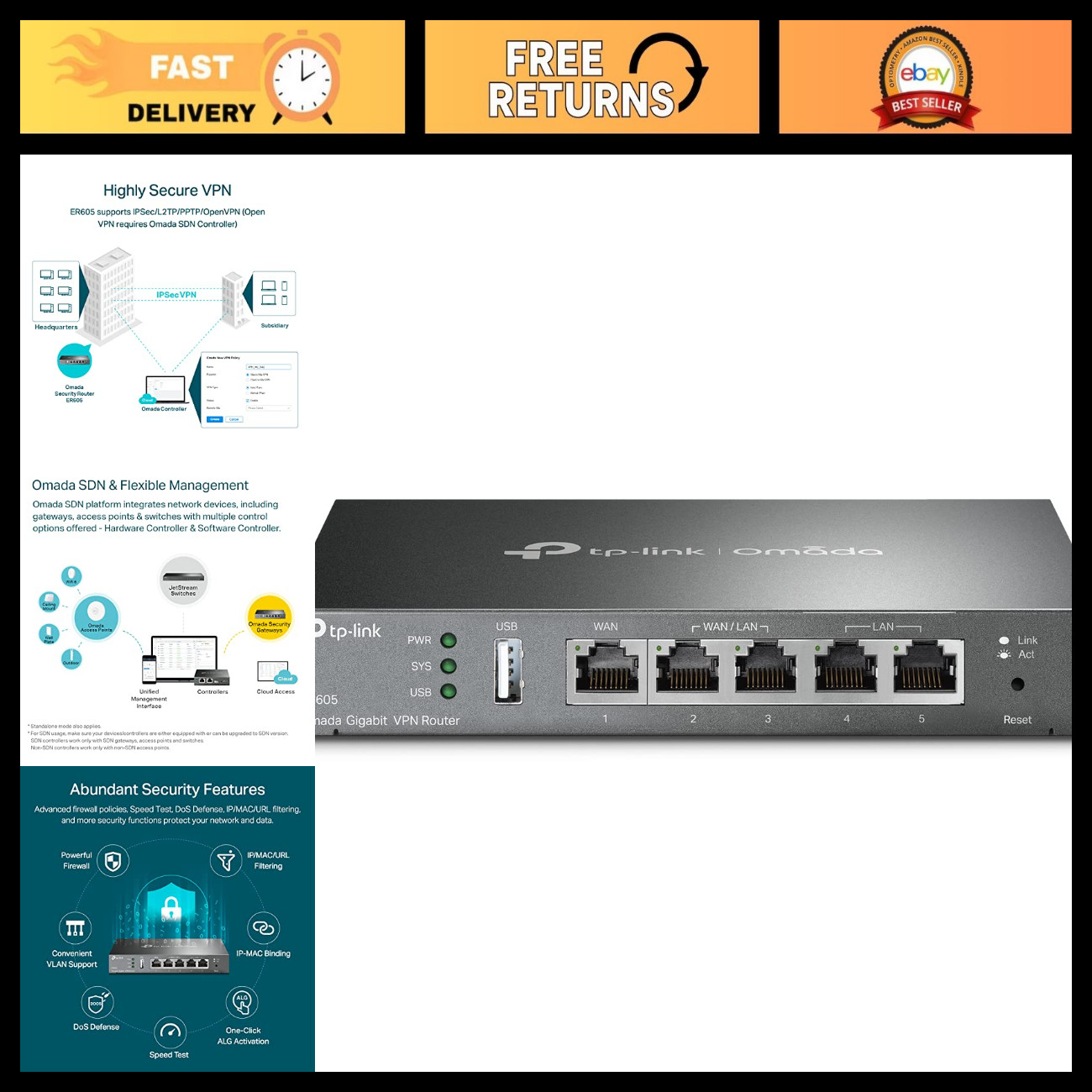 Wired Gigabit VPN Router, High-Speed Ethernet Connectivity, Secure Network Acces