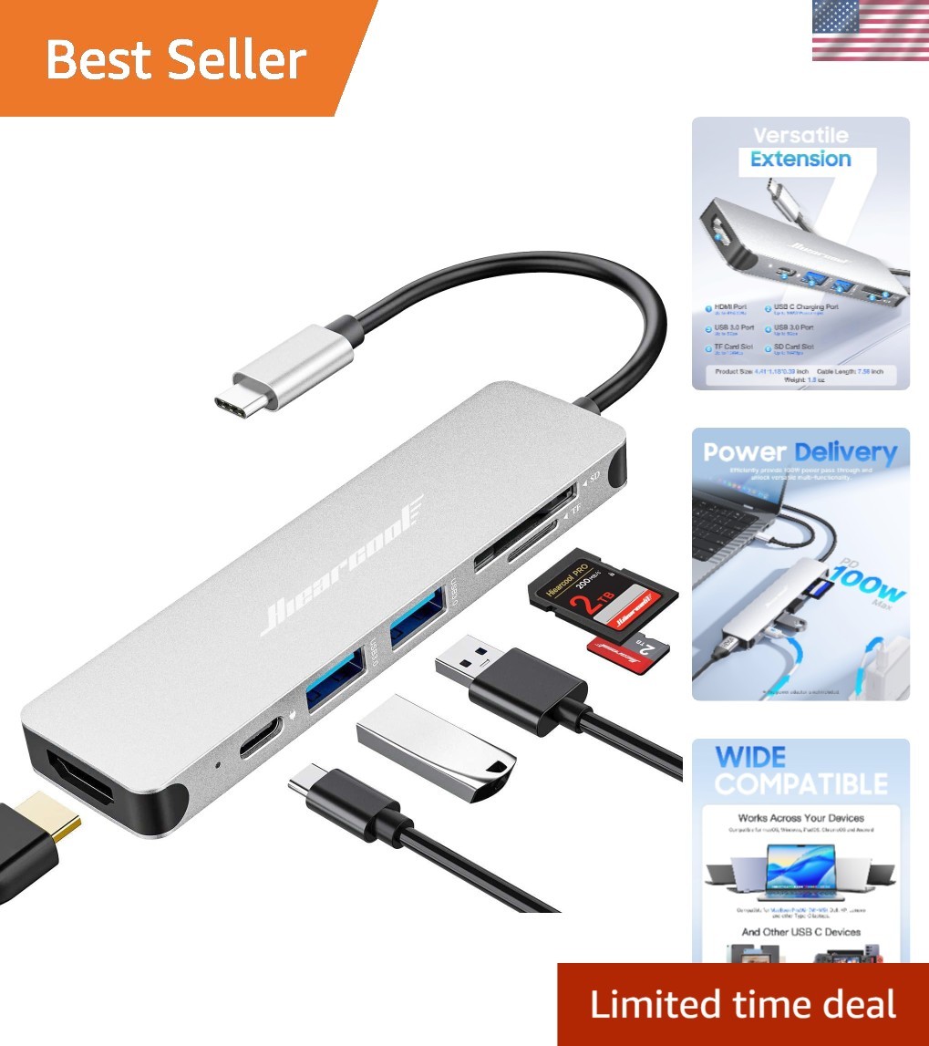 Versatile 7-in-1 USB-C Hub for Mac and Windows: HDMI, Power Delivery & More