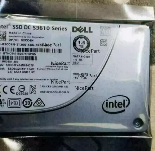 Compatible 1.6TB SSD Intel Enterprise 2.5"S3610DC 02CC4N SSDSC2BX016T4R MLC SATA