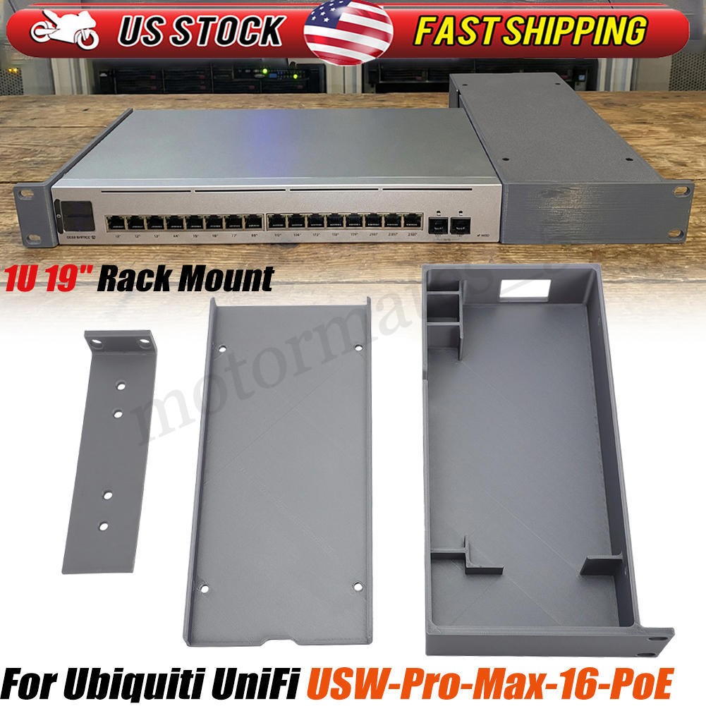 1U 19" Network Rack Mount Bracket & PSU Holder Tray for UniFi USW-Pro-Max-16-PoE