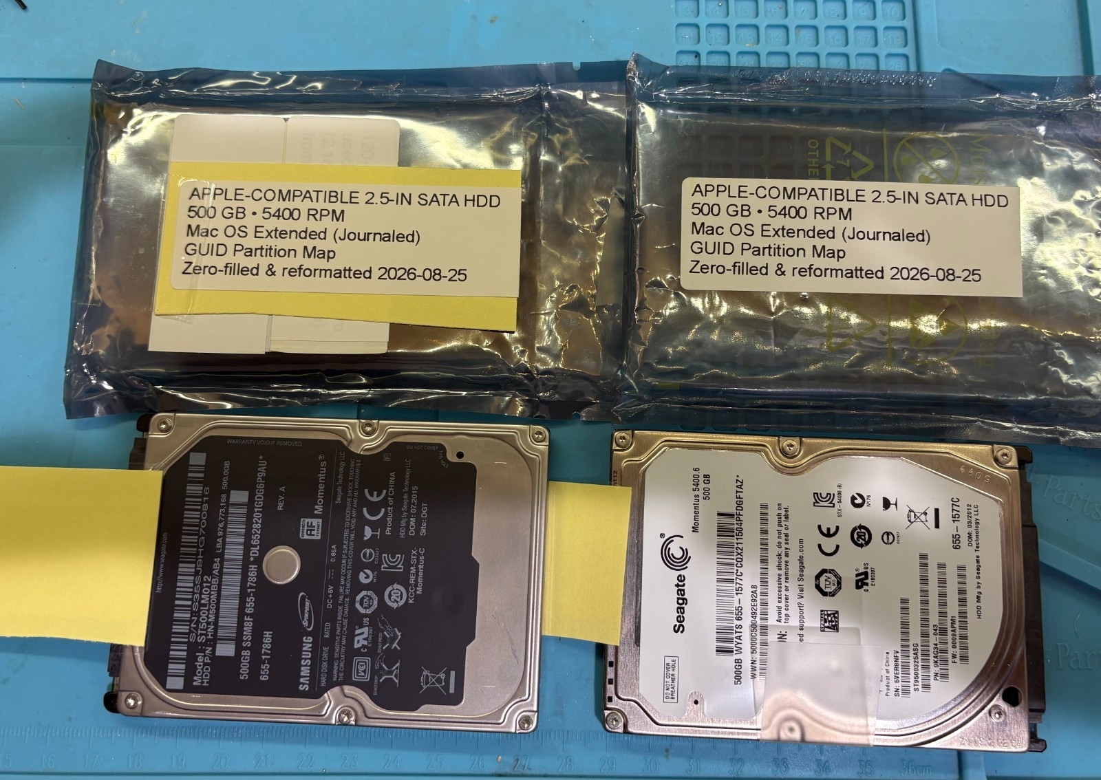 Lot of 2 500GB 2.5in SATA Laptop HDD Apple Mac Seagate Samsung 5400 RPM