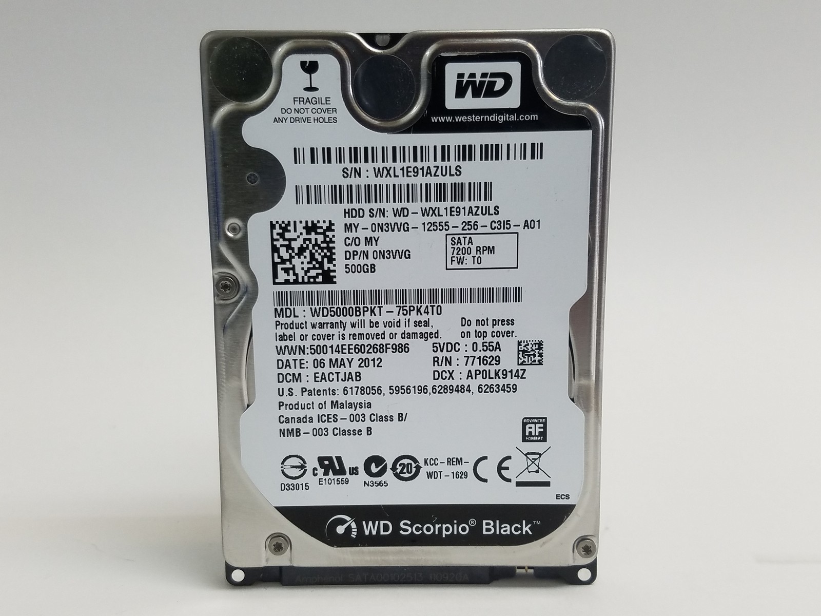 Western Digital WD Black WD5000BPKT 500 GB 2.5 in SATA II Hard Drive