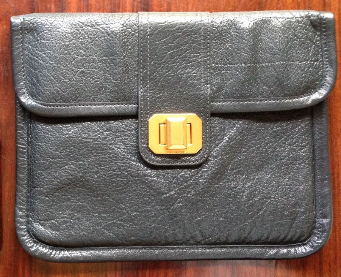 Juicy Couture Black Leather Gold Buckle Apple iPad Tablet Case Sleeve Clutch