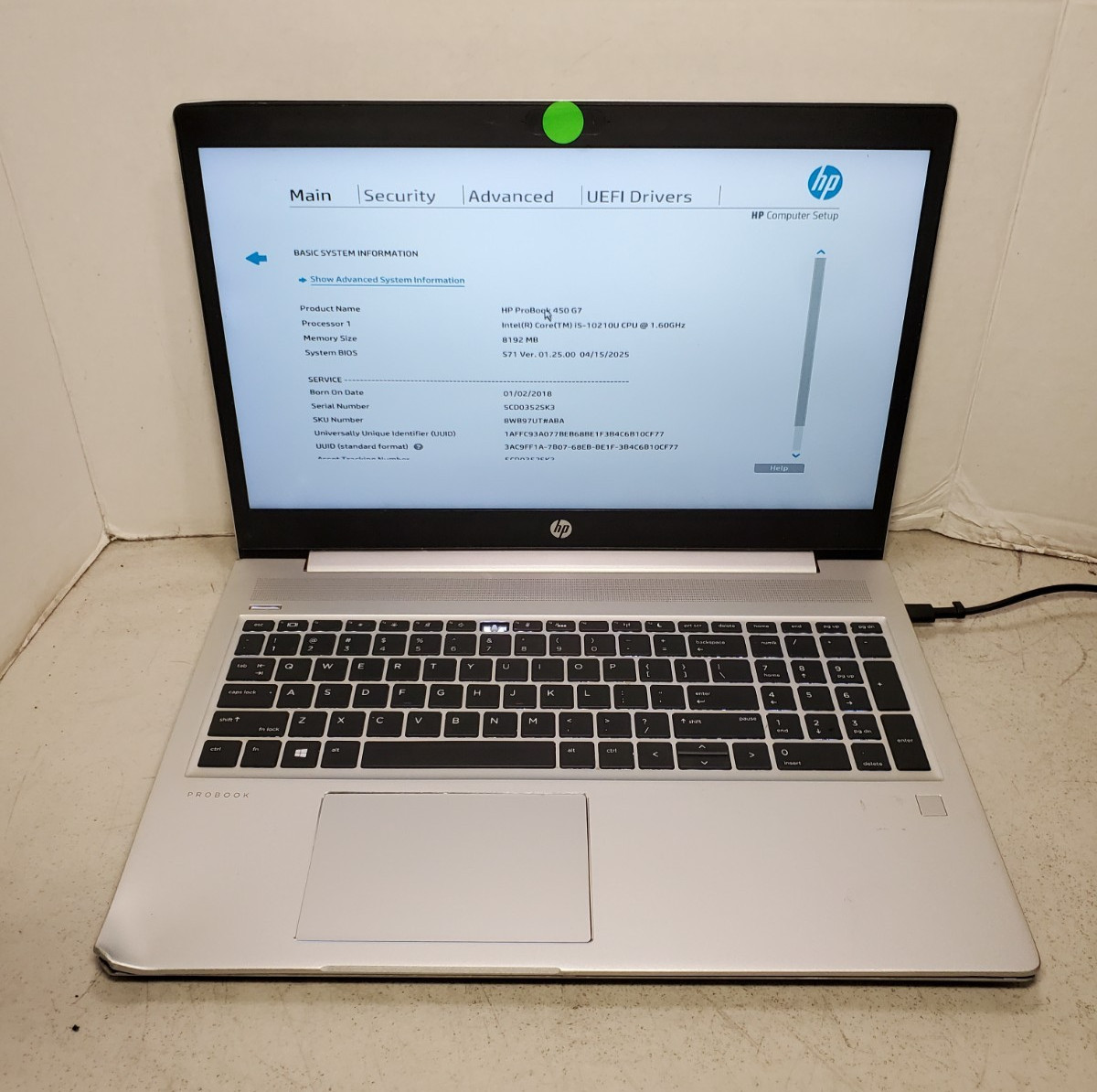 HP ProBook 450 G7 15.6" Laptop i5-10210U 1.60GHz 8GB RAM No SSD/OS READ #69