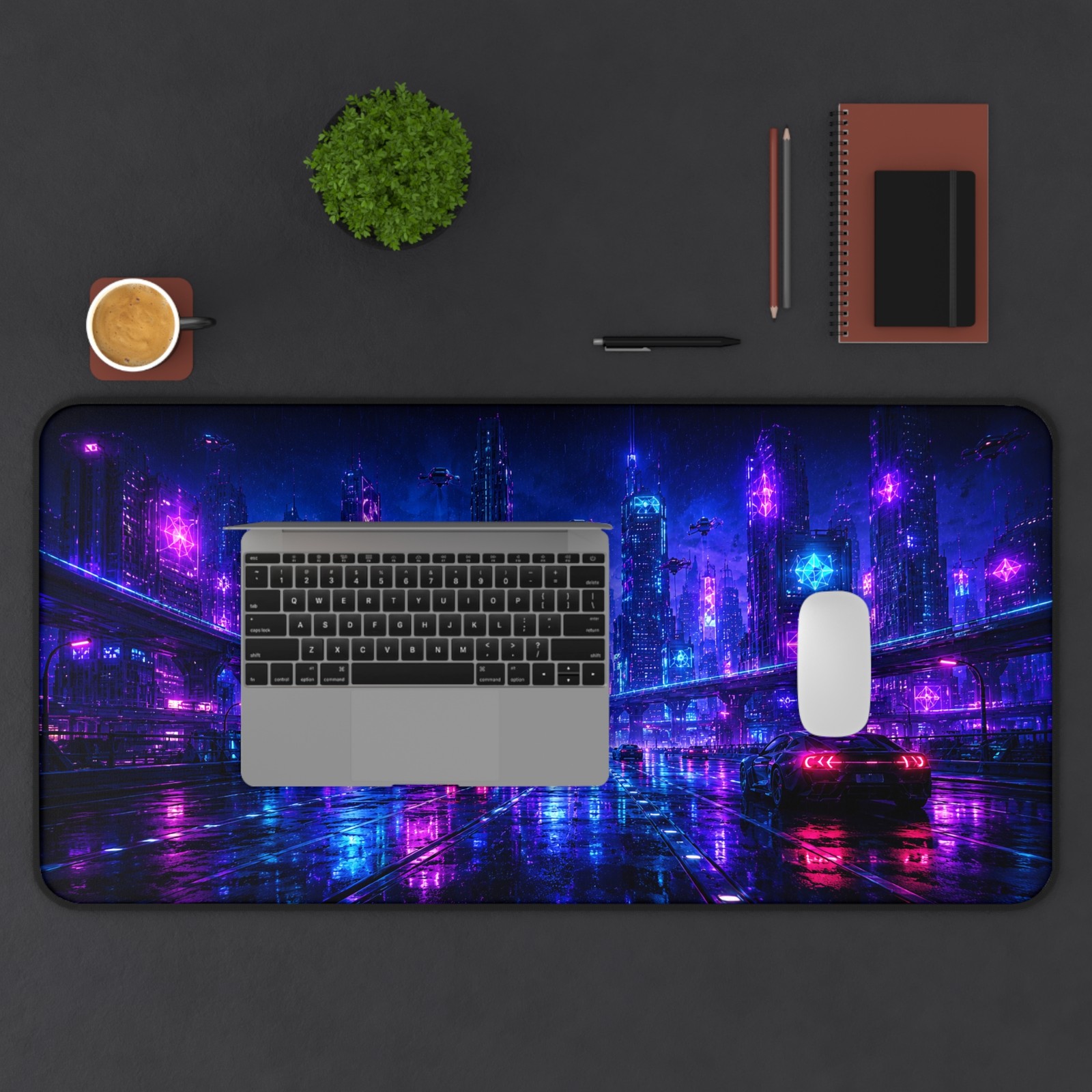 Neon Futuristic City Desk Mat | Cyber Nightscape Gaming Mouse Pad