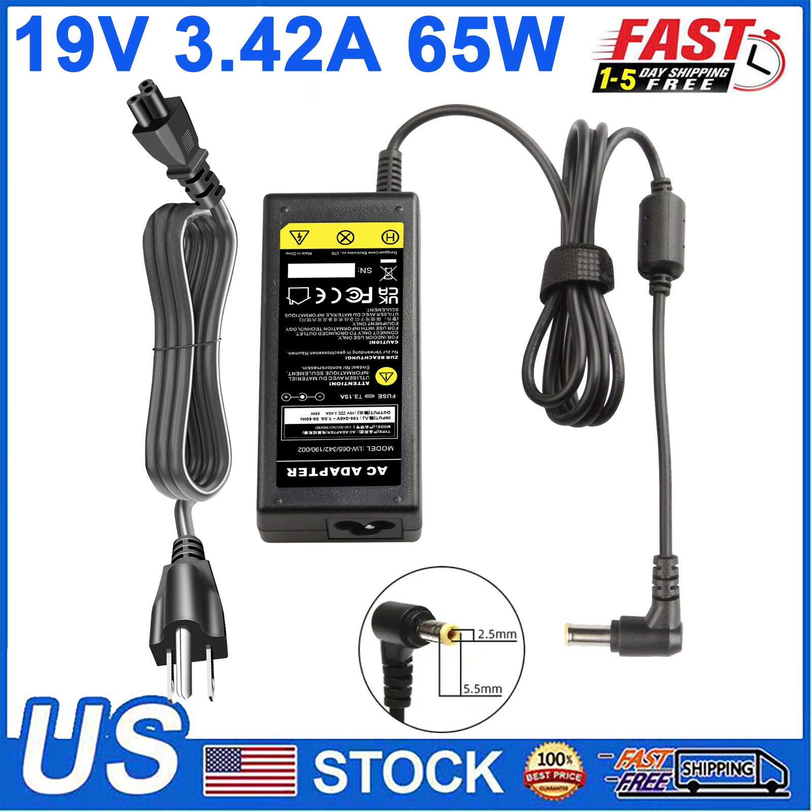 AC Adapter Charger for Toshiba Satellite C655-S5512 C655-S5514 Laptop Power Cord
