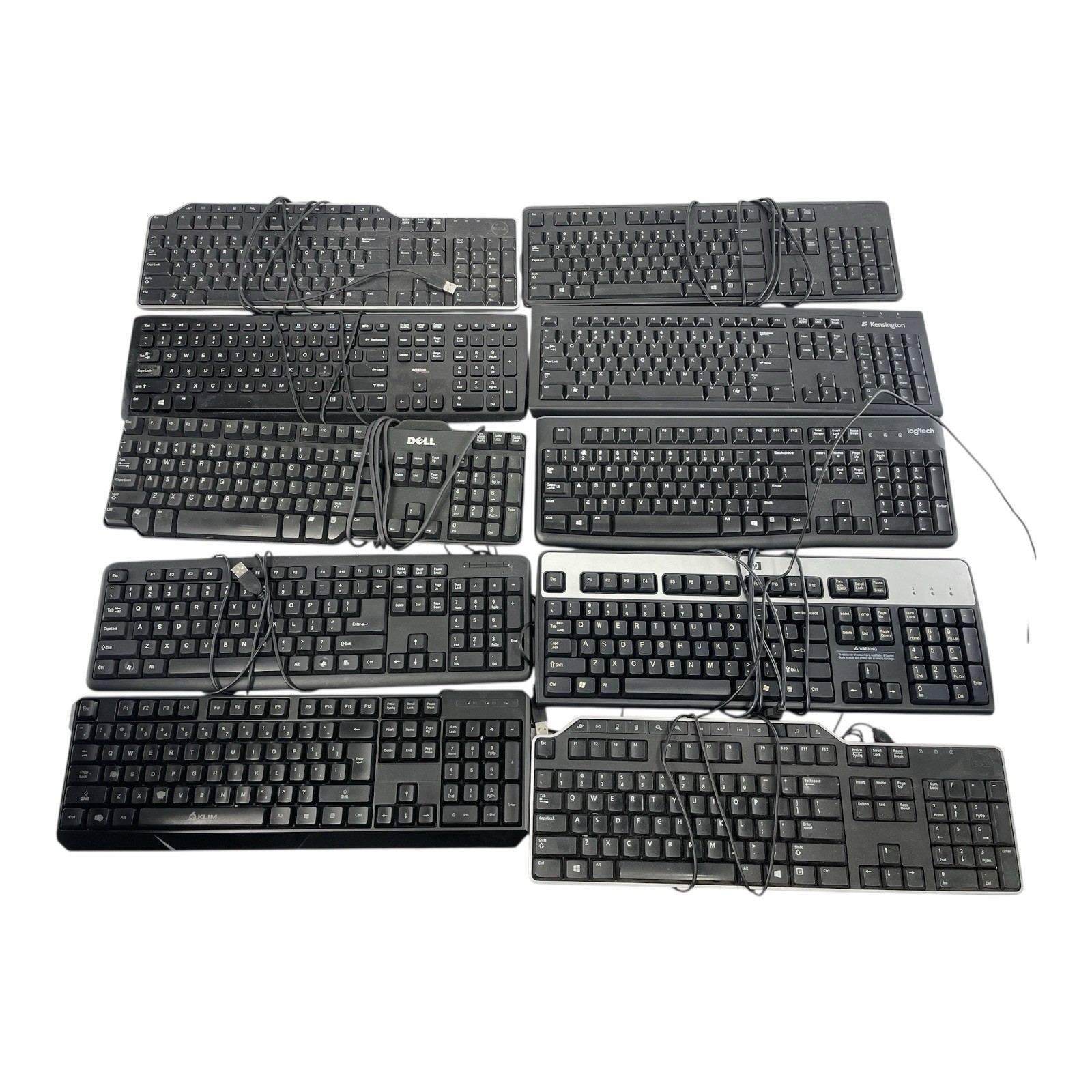 Lot OF 10 - USB Wired Standard Layout Keyboard 104-Key Mixed Random Brand Models