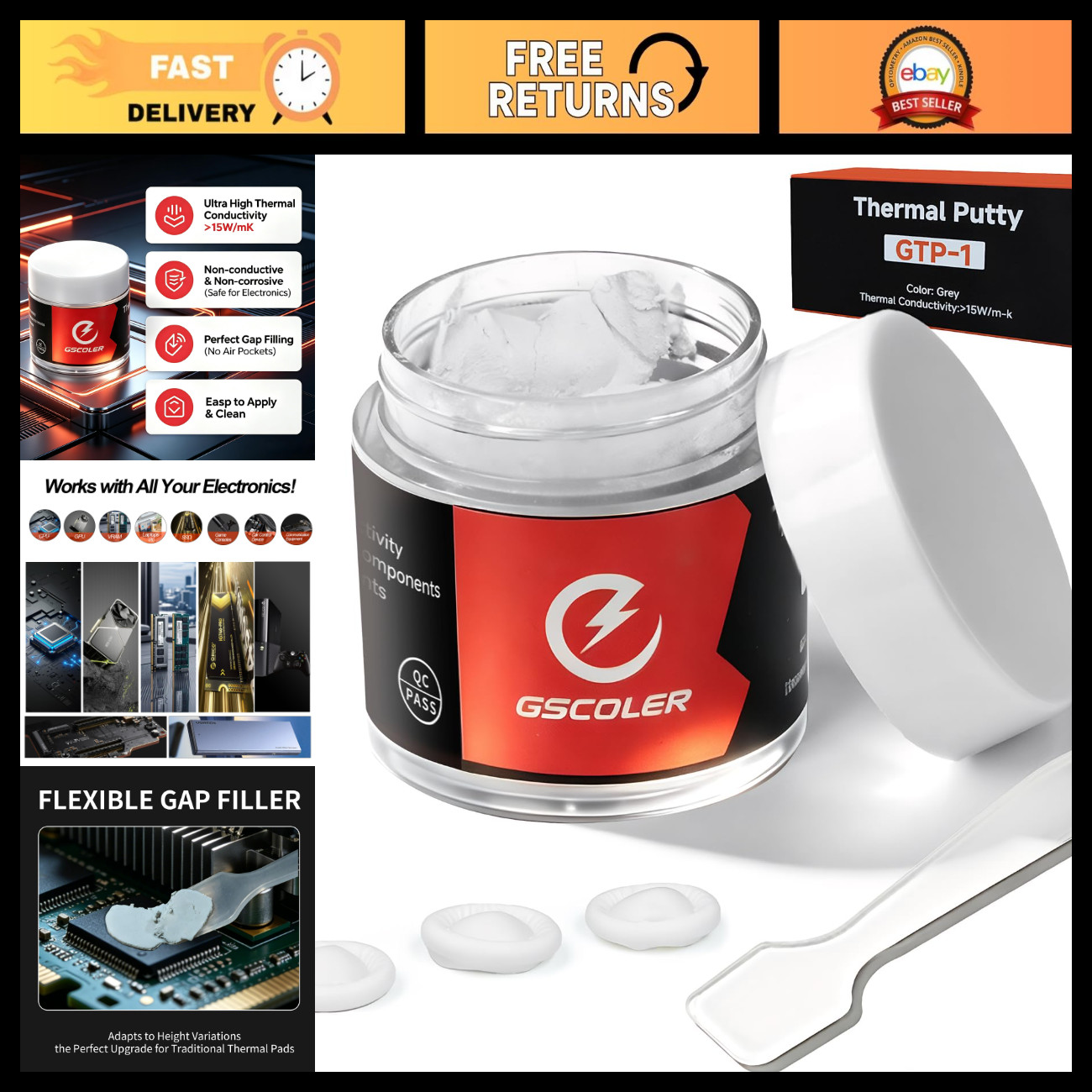 High-Performance Thermal Putty 10g -  15W/mK Non-Conductive Gap Filler for CPU,