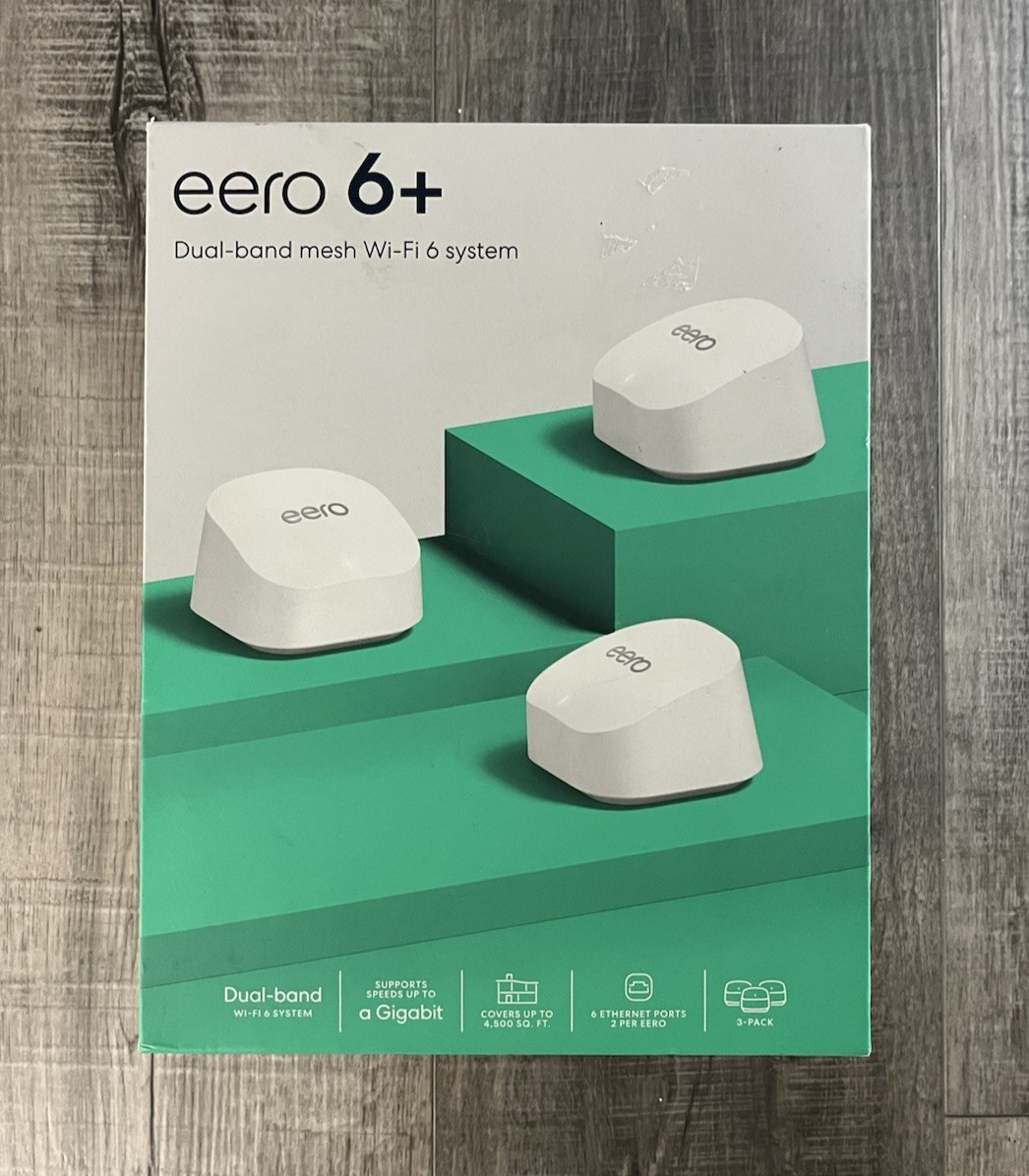 Amazon eero 6+ Mesh Wi-Fi 6 Router System 3-Pack R010001 w/ Box Tested