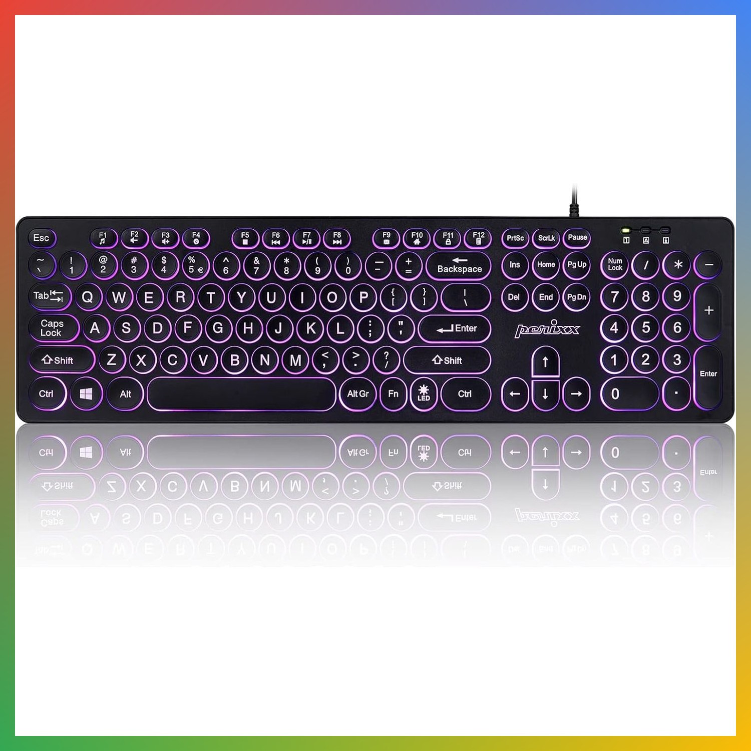 PERIBOARD-317R Wired Backlit USB Keyboard - Big Print Letter - Tri-Color Illumin