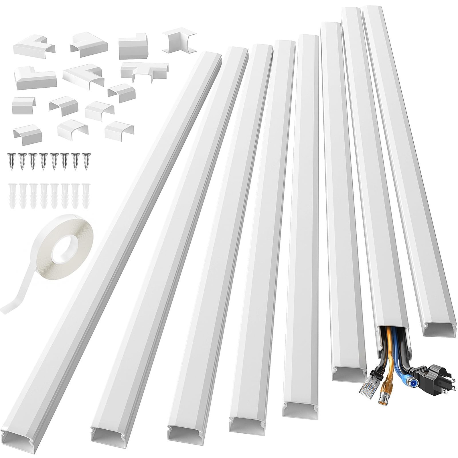 Yecaye 125in Cord Hider, Large Cord Covers for Wires on Wall, Cable Managemen...