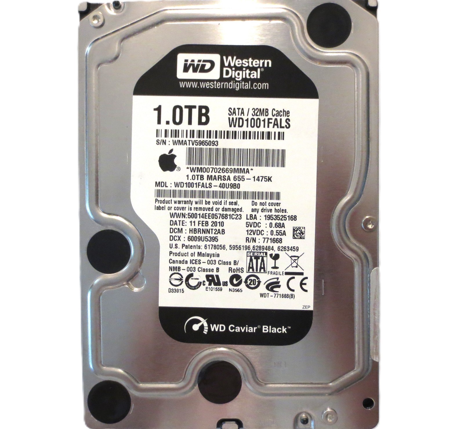 WD WD1001FALS-40U9B0 HBRNNT2AB (WMAT) Malaysia 1TB 3.5" Sata HDD FEB2010