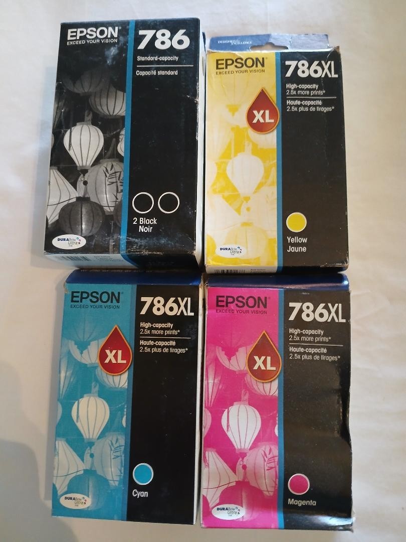 New Genuine Epson 786 Black & 786XL CMY Color Ink Cartridges OEM New Expired