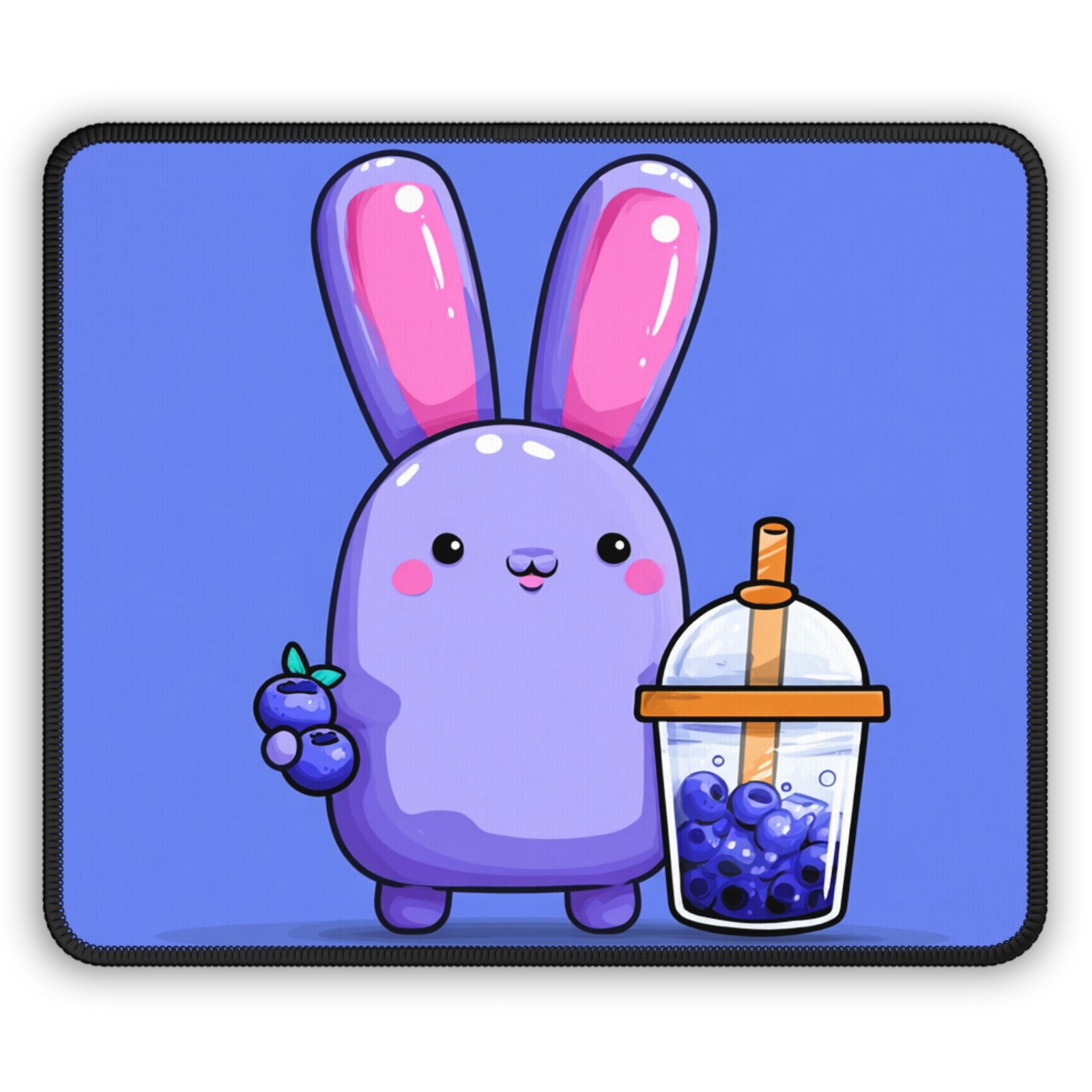 Purple Bunny with Bubble Tea Gaming Mouse Pad | Cute Kawaii Blueberry Design
