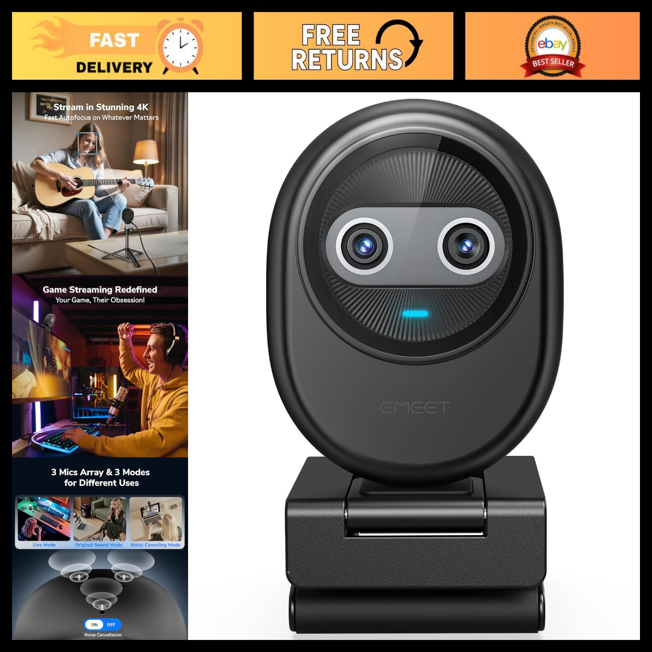 4K Dual-Camera AI Webcam for Streaming, Video Conferencing, & Gaming - High-Qual