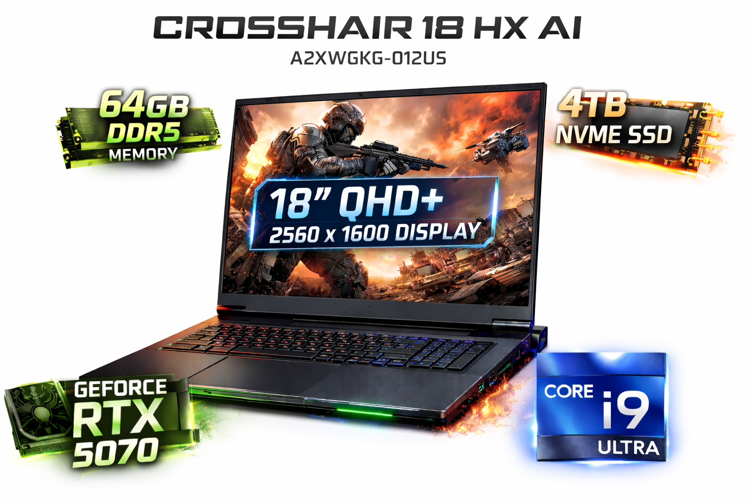 NEW MSI Crosshair 18 HX AI 18" Ultra 9 5.7GHz Nvidia RTX 5070 64GB DDR5 4TB SSD