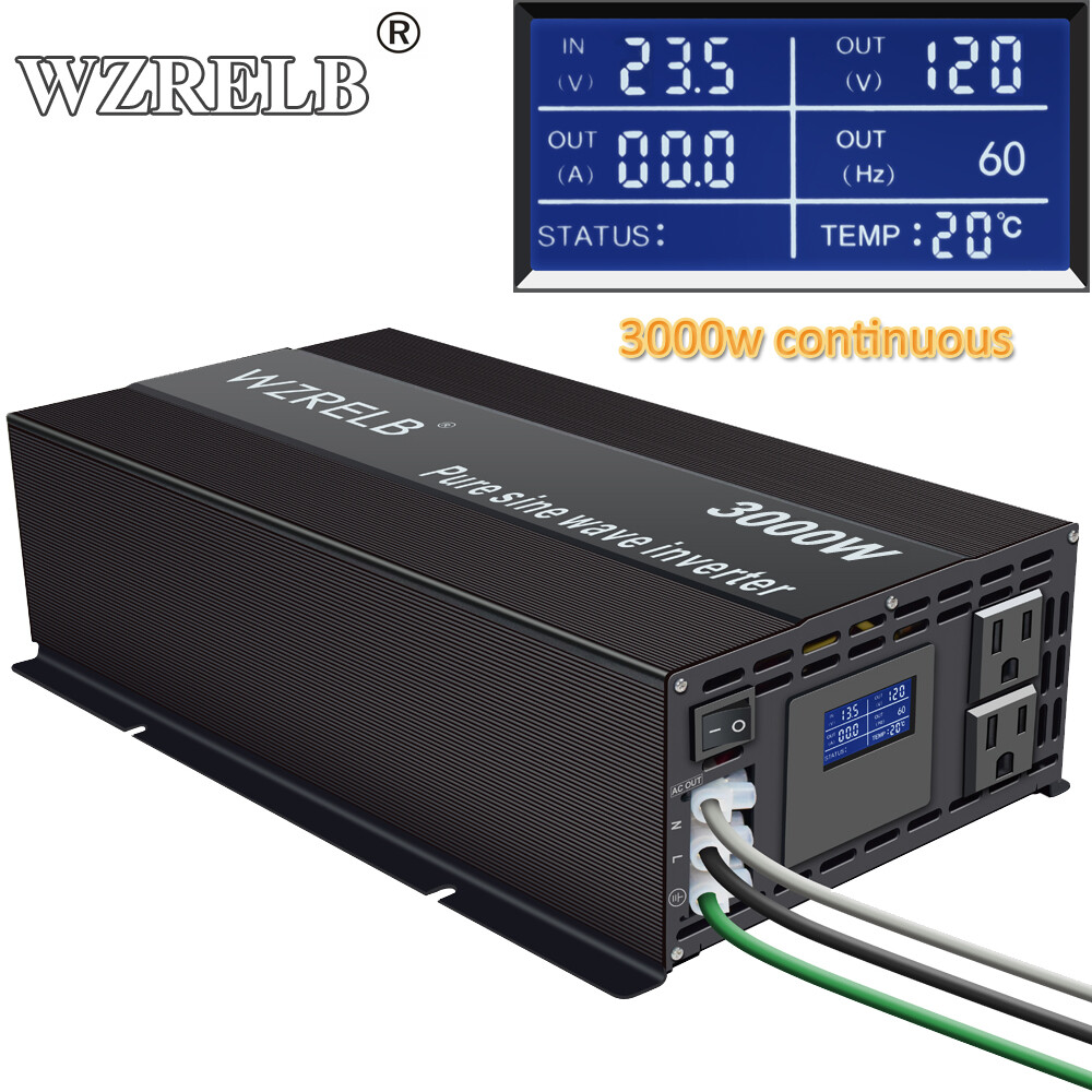 3000W Pure Sine Wave Power Inverter 24V 110V 120V Solar Home System Camp Motor