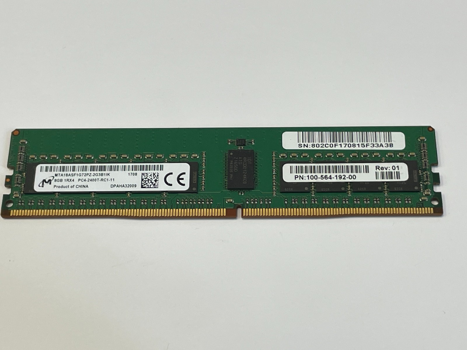 Micron 8GB (1 Stick) 1Rx4 PC4-19200 DDR4 2400T ECC Memory MTA18ASF1G72PZ-2G3B1IK
